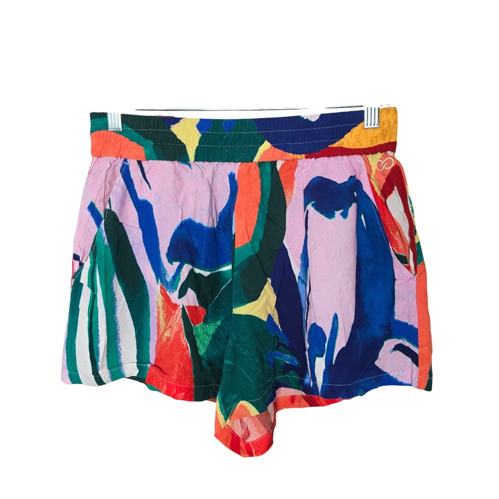 CALIA Shorts Medium Multicolor Abstract Tropical Print Smocked Running Workout